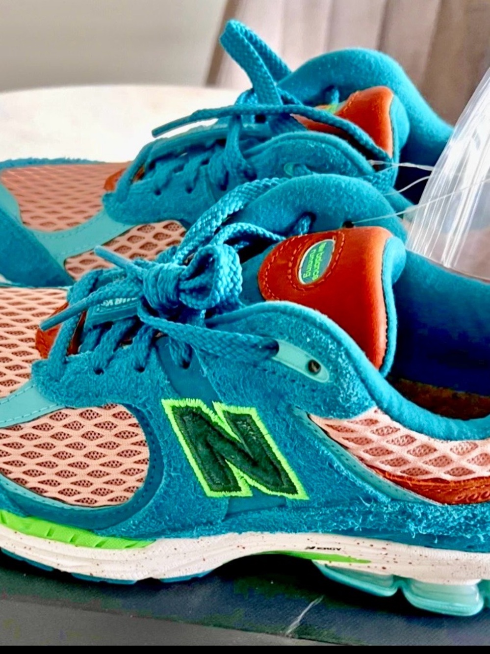 New Balance 2002r Salehe Bembury Kids Teal and Orange Athletic Sneakers